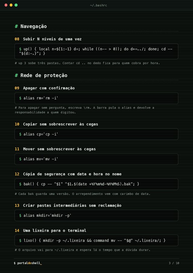Página do PDF com os atalhos de navegação e da seção Rede de proteção, cada um com explicação